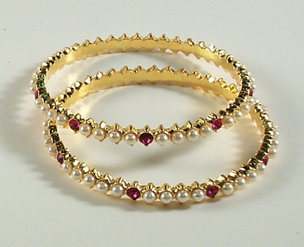 Pearl/Red Stone - Bangles set of 2 - Click Image to Close