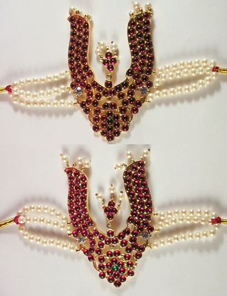 Pearl and red stone Vanki - Temple Jewelry - Click Image to Close